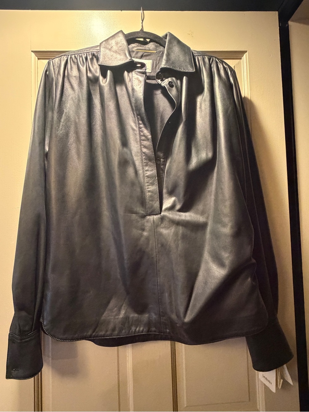 Saint Laurent Black Leather Button-Down Blouse - VGUC